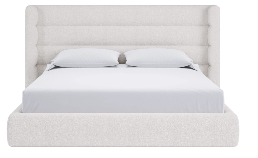 Upholstered Wingback Platform Bed in Cottage Cheese Boucle