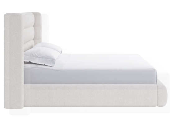 Upholstered Wingback Platform Bed in Cottage Cheese Boucle