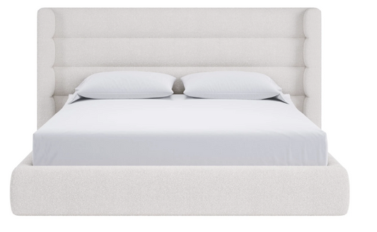Upholstered Wingback Platform Bed in Cottage Cheese Boucle
